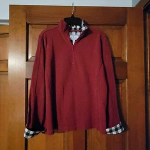 Women's XS Orvis long sleep quarter zip Pullover Dark Red W Buffalo Plaid Cuffs - Picture 1 of 4