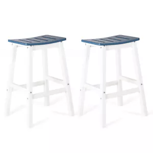 Aoodor 28'' Tall Outdoor Bar Stools Backless Saddle Counter HDPE w/Footrest 2Pcs - Picture 1 of 20