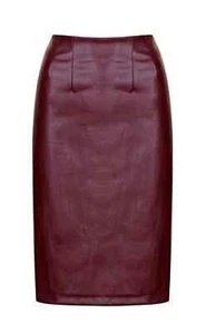 Falda de cuero borgoña para mujer 100 % pura piel de cordero real calce ajustado falda elegante - Imagen 1 de 4