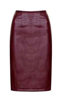 Falda de cuero borgoña para mujer 100 % pura piel de cordero real calce ajustado falda elegante Foto 1 de 4