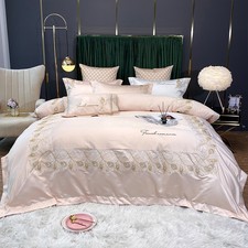 Luxury Bedding set 4pcs Silk Cotton stitch quilt cover flat sheet 2 pillowcases
