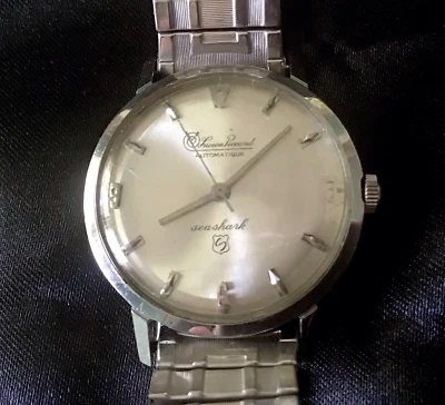 VTG Auto SEASHARK White Silvertone LUCIEN PICCARD Flex Band Mens Watch-NOT WORK - Image 1 of 4