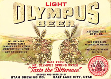 1938 Olympus Light Beer Label Utah Brewing Co SALT LAKE CITY UT Mt Olympus