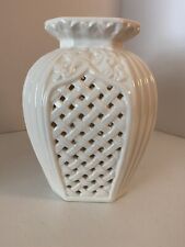 Cream Glossy Open Weave Lattice Ceramic Vase