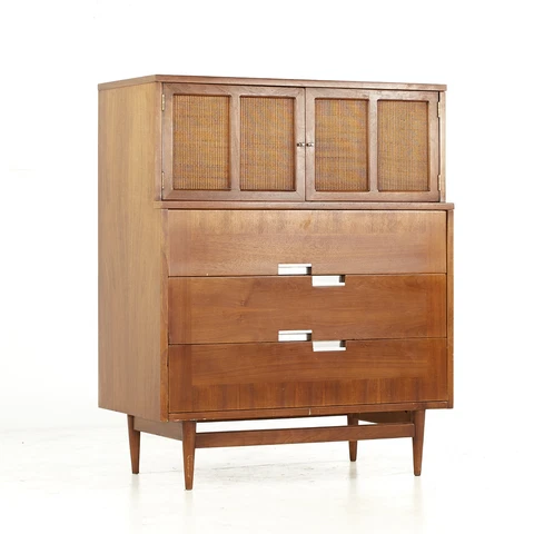Merton Gershun for American of Martinsville Mid Century Walnut and Cane Front Hi Cover