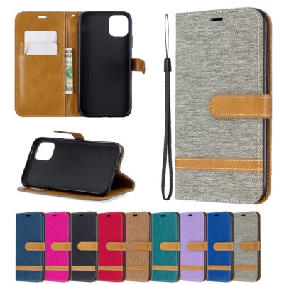 Denim Leather Card Wallet Flip Cover Case For iPhone 11 12 13 14 Pro Xs Max X 8 - Image 1 of 4