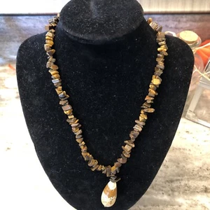 Tiger Eye Bead Chips 1-6mm Necklace & Jasper Style Pendant 925 Spring Clasp - Picture 1 of 13