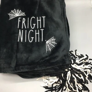 Rae Dunn Halloween FRIGHT NIGHT Fleece Throw Blanket Tassels Spiderweb 50x70 - Picture 1 of 7