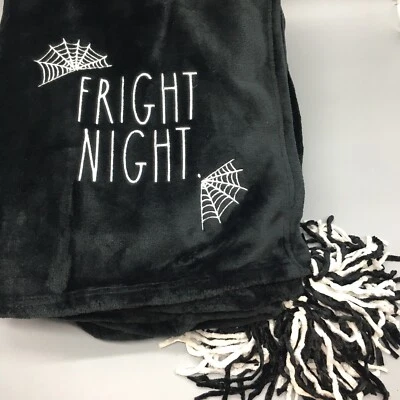 Rae Dunn Halloween FRIGHT NIGHT Fleece Throw Blanket Tassels Spiderweb 50x70 - Image 1 of 4