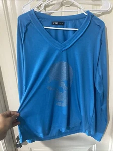CBR Rhinestone Skull Long Sleeve T-shirt Teal Skull SZ-XXL Witchy Goth Halloween - Picture 1 of 6