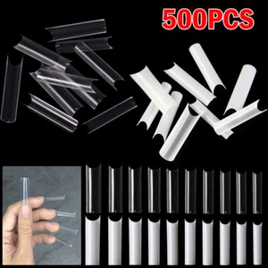 500Pcs Pre Pinched C Curve HALF COVER False Nail Tips Straight Square French Tip - Picture 1 of 7