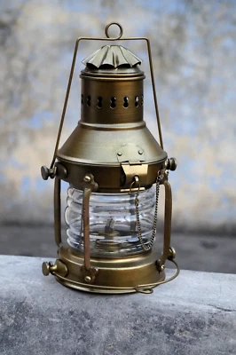 Brass Antique Anchor Oil Lamp Nautical Maritime Ship Boat Light Lantern Décor - Image 1 of 4