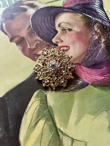 Gold Starburst Crystal Rhinestones Brooch Sparkle Bedazzle Costume Jewelry - Picture 1 of 4