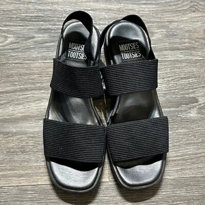Mootsie Tootsie SZ 9 Black Elastic Strap Sandals Comfortable Block Heel Shoes Y2 - Picture 1 of 8