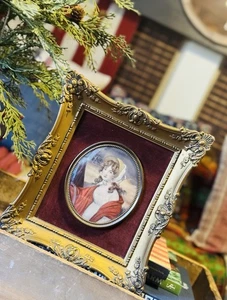 Vintage Kamee Bild konvex scharlachrot Cape Samt Dame Portrait Gräfin Kunst - Bild 1 von 7