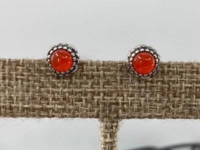 Pandora Naranja Cornalina Julio Cumpleaños Flores Plata Esterlina Pendientes 7mm Foto 1 de 4