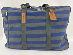 Perry Ellis Duffle Bag Blue and Grey Stripes Weekend Bag Getaway Bag - Picture 1 of 17