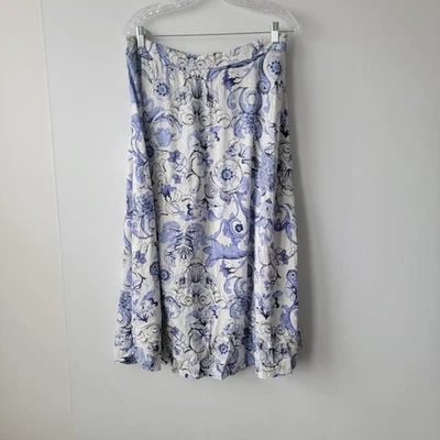 Falda Rachel Zoe Mujer Mezcla Lino Patrón Floral Talla L Azul y Blanco Foto 1 de 4