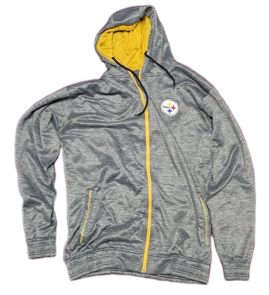 Majestic PITTSBURGH Steelers Gray and yellow zip-up hoodie Size XLT READ! - Image 1 of 4