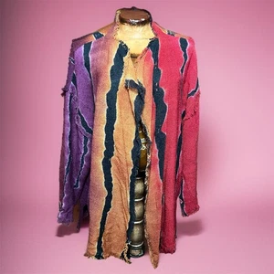VINTAGE 90s Dilemma Cardigan Size XL Ombre Boho Hippie Striped Tricolor - Picture 1 of 5