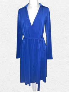 Calvin Klein Size 8 Collared Wrap Long Sleeves Drop Waist Royal Blue - Picture 1 of 6