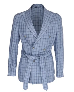 NWT EIDOS by ISAIA SPORT COAT jacket belted blue linen luxury Italy 48 - Picture 1 of 5