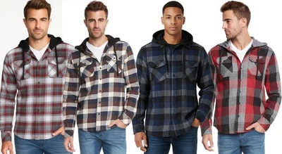 9 Crowns Men's Comfortable Casual Plaid Buffalo Check Flannel Hoodie Shirt NEW - Image 1 of 2