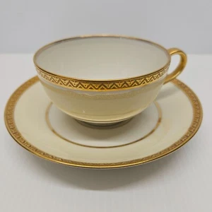 Theodore Haviland Limoges White With Cream Band Gold Encrusted Teacup and Saucer - Picture 1 of 8