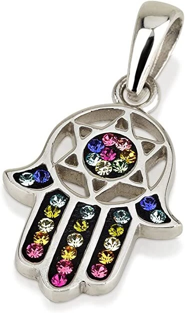 Ciondolo Hamsa in argento sterling con colori misti cristalli pietre preziose... - Immagine 1 di 1