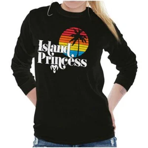 Puerto Rico Island Princess Boricua Sunset Long Sleeve T Shirt Tees For Women - Picture 1 of 10