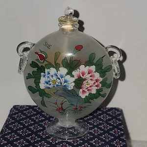 Antike chinesische Schnupftabakflasche + Box - Rückseite handbemaltes Glas signiert vom Künstler - Bild 1 von 14