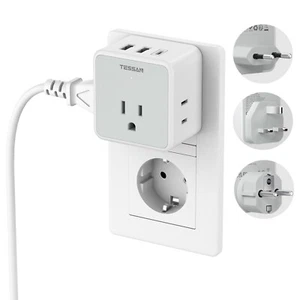 All European UK Travel Plug Adapter Kit Detachable Plug with 3 Outlet 3 USB Port - Picture 1 of 6
