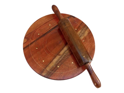 Wooden Handmade Chakla Belan Set | Kitchen Roti Maker Naan Rolling Pin & Board - Image 1 of 4
