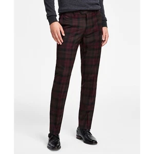 Bar III Herren Slim-Fit Anzug separate Hose burgunderrot kariert 32 x 32 B4PS $ 175 - Bild 1 von 5