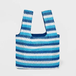 Future Collective Chevron Print Striped Satchel Blue and White - Picture 1 of 8