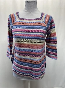 Chadwick’s Womens Medium Multicolor 3/4 Sleeve Open Knit Square Neck Sweater - Picture 1 of 12