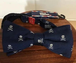 Mens Adjustable Bow Tie Navy Skull And Crossbones Billy London UK 100% Silk - Picture 1 of 8
