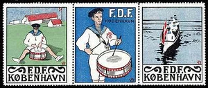 Denmark Poster Stamps - FDF - Frivilligt Drenge Forbund - 1913 - Strip of 3 - Picture 1 of 2