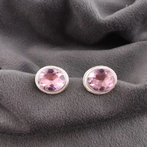 Beautiful Morganite Gemstone Stud Earrings 925 Sterling Silver Handmade Jewelry - Picture 1 of 5