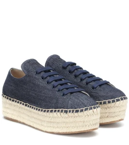 Prada Platform Espadrille Denim Wedge in Blue Women Size 38.5 US 8.5 NEW - Picture 1 of 11