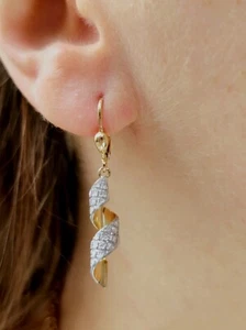 New 9ct Yellow Gold Glitter Moondust Twist Earrings Dangling Coil Leverback - Picture 1 of 7