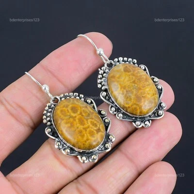 Pendientes colgantes madre gancho coral fósil natural chakra raíz plata 925 joyería Foto 1 de 4