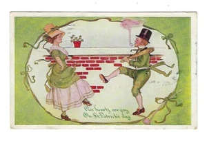 Postal del día de San Patricio 1910 dama y hombre fumando una pipa haciendo un baile irlandés - Imagen 1 de 2
