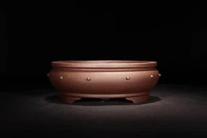 8in Chinese Antiqued Zisha Handmade Round Nail Potted Firing Flower Bonsai Pot - Picture 1 of 11