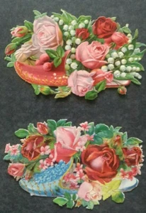 Luxuspapier 2 Oblaten ROSEN in PANTOFFEL ca. 14 x 9 cm selten SEHR SCHÖN - Picture 1 of 3