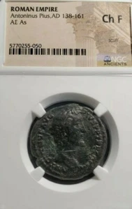 Antoninus Pius AD 140-144 AE As NGC Ch F . Roman Empire . Rare - Picture 1 of 2