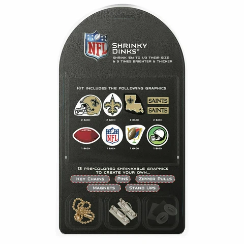 NEW ORLEANS SAINTS SHRINKY DINKS KIT KEY CHAINS PINS MAGNETS ZIPPERS LICENSED Cover