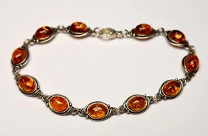 925 STERLING SILVER NATURAL ORANGE BALTIC AMBER TENNIS BRACELET - Picture 1 of 8