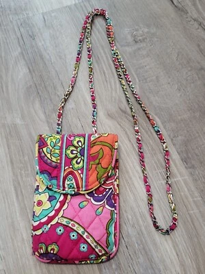 Vera Bradley Crossbody Wallet Phone Holder Paisley Pink Chain - Image 1 of 4