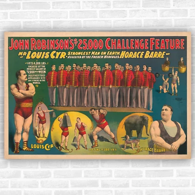 Strong Man, Louis Cyr Side Show circus 1898 vintage poster print - 36x24" - Image 1 of 4
